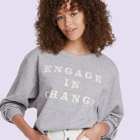 "Engage In Change" Gray 100% Cotton Cropped Sweatshirt - Universal Thread Size M - Picture 1 of 10